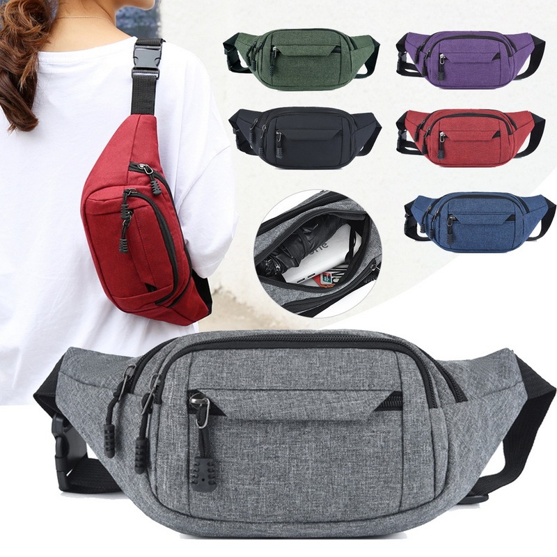 Fashion Waist Bag,Casual Fanny Pack,Large Phone Pouch,Canvas Outdoor Travel Phone Bag