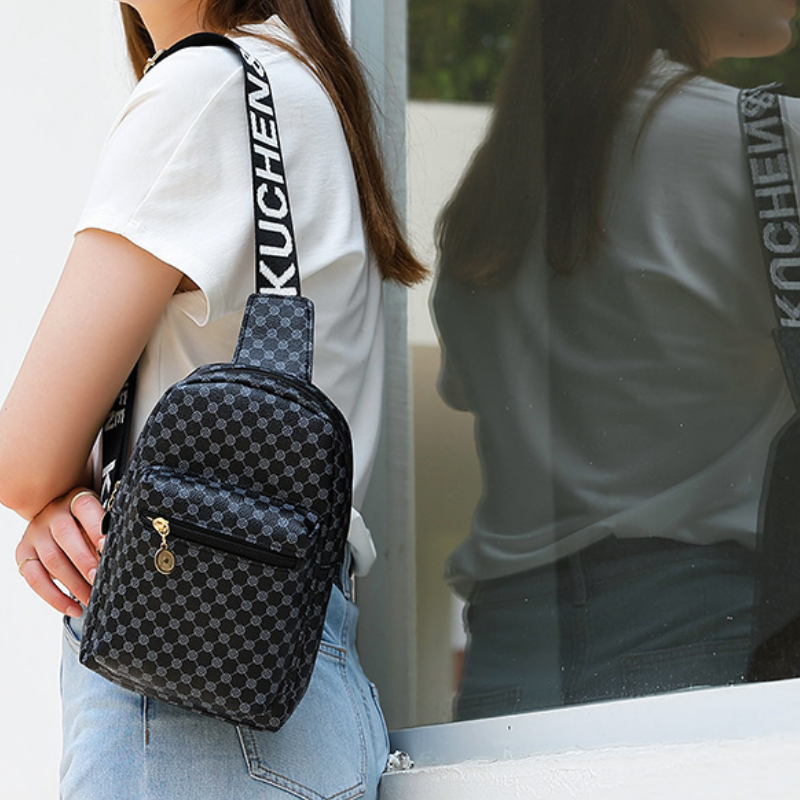Geometric Pattern Sling Bag, Women's Fashion Chest Bag With Wide Strap,  Zipper Crossbody Bag - Temu
