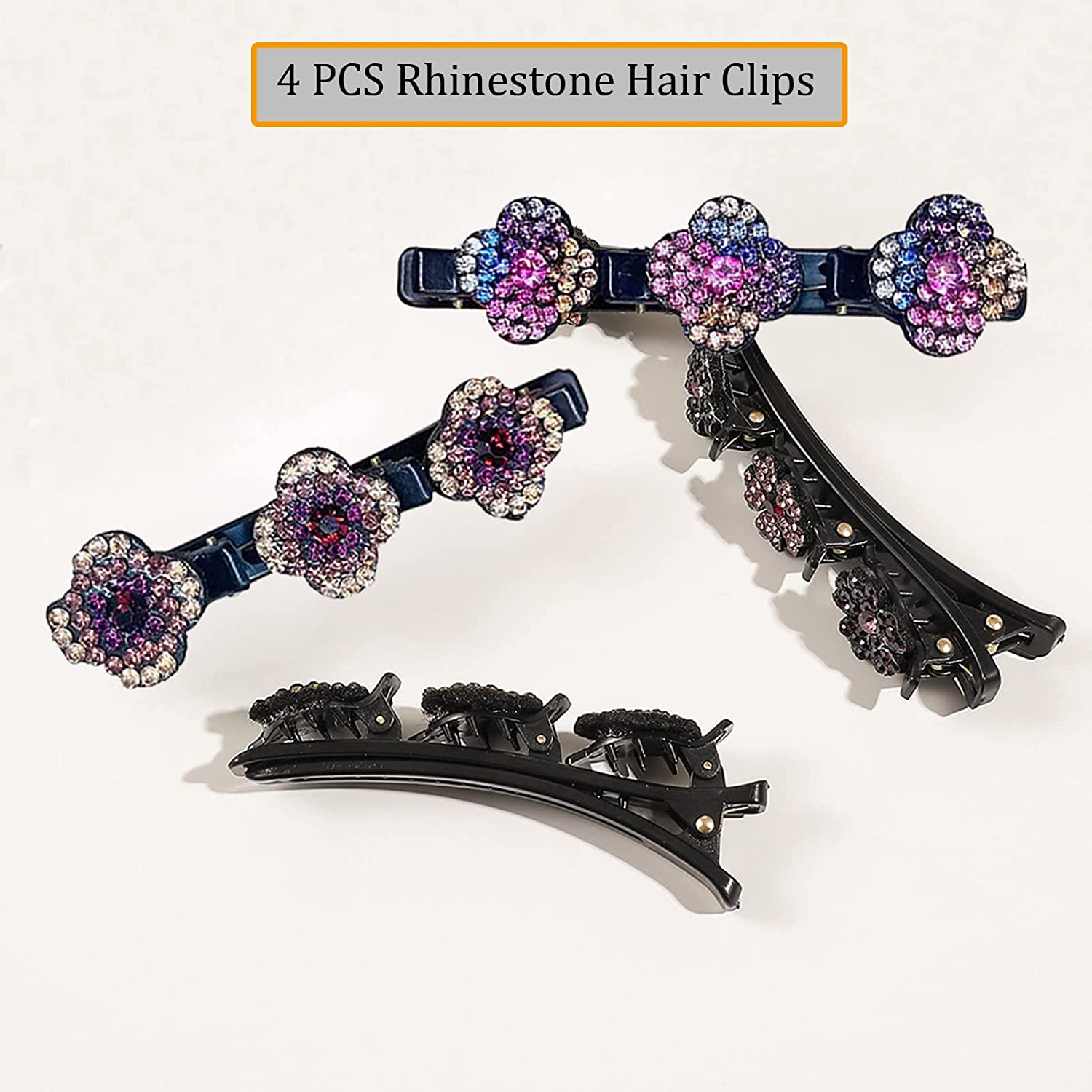 Pompotops Sparkling Crystal Stone Braided Hair Clips for Women Girls Four-leaf Clover Chopped Hairpin Duckbill Clip Hair Barrettes Hair Accessories