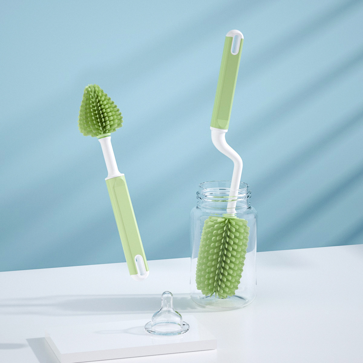 Nettoyant brosse de biberon, ensemble de 7, brosse de bouteille en silicone  longue éponge