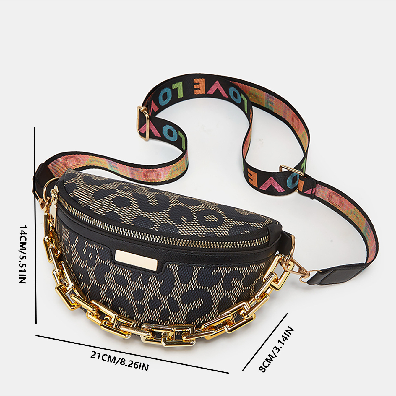 Leopard Pattern Chain Waist Bag Leopard Pattern Waist Bag, Geometric  Pattern Fanny Pack, Fashion Zipper Chest Bag