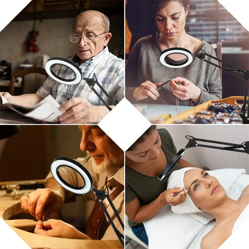 1pc magnifying glass with light magnifying glass desk lamp 8x magnifier led light reading lamps dimmable usb power foldable professional magnifiers table lights details 7