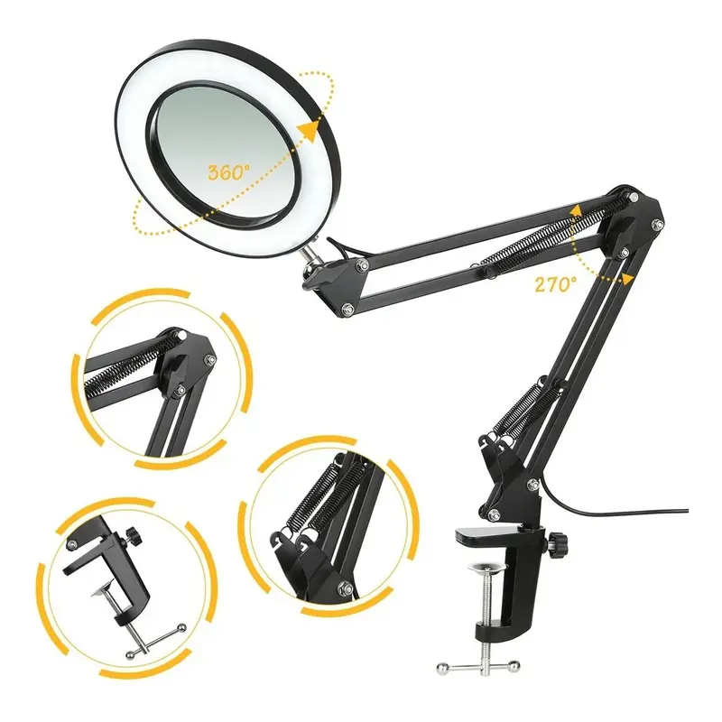 1pc magnifying glass with light magnifying glass desk lamp 8x magnifier led light reading lamps dimmable usb power foldable professional magnifiers table lights details 0