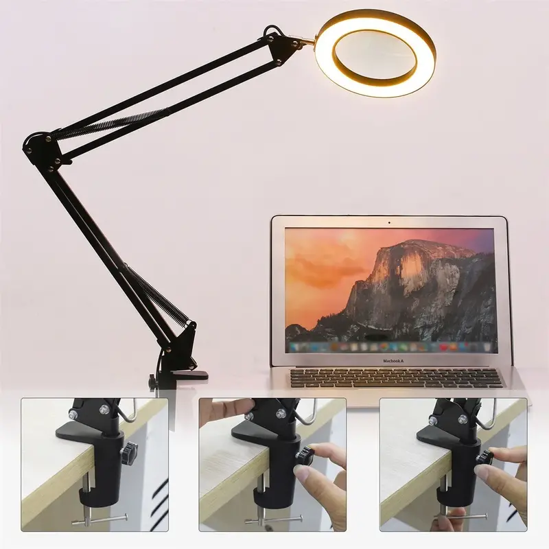 1pc magnifying glass with light magnifying glass desk lamp 8x magnifier led light reading lamps dimmable usb power foldable professional magnifiers table lights details 2
