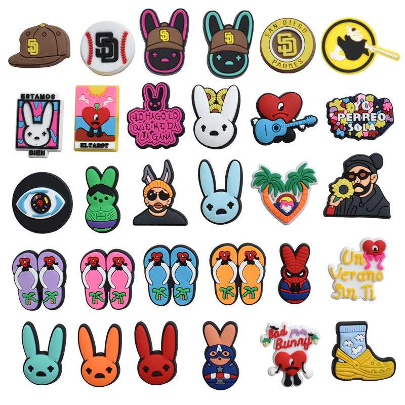 50Pcs Bad Bunny Mexican Rabbit Fashion Man Shoe Accessories PVC