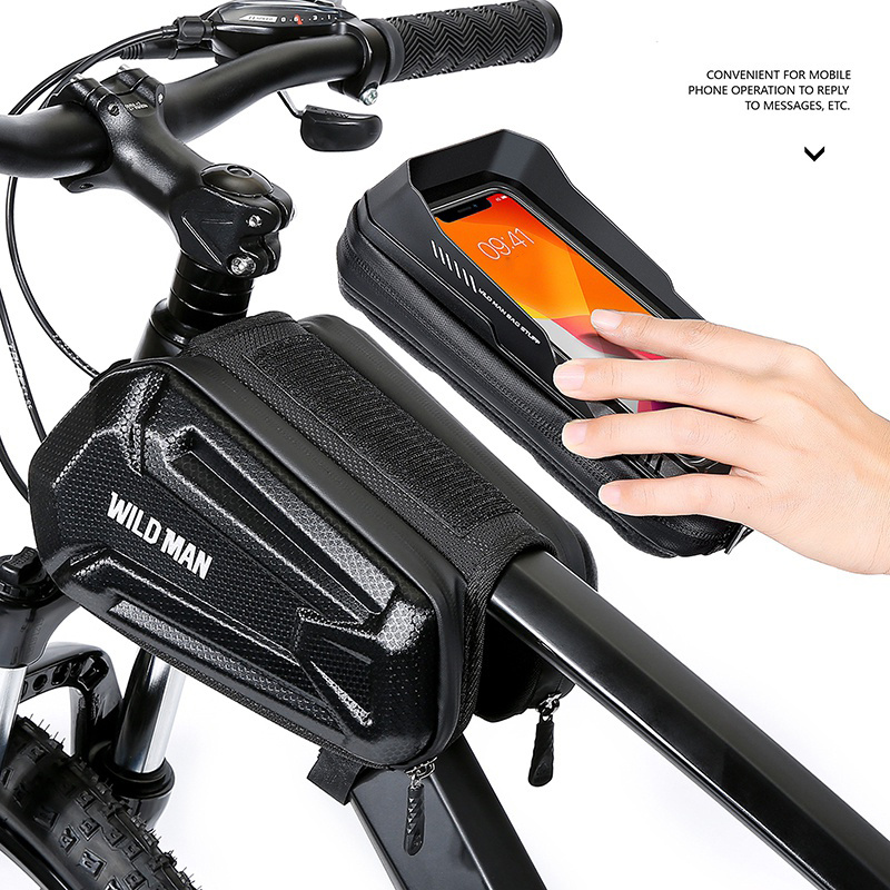 WILD MAN EVA Hartschalen-Fahrradtasche, regenfeste  Touchscreen-Fahrrad-Oberrohrtasche, Fahrradtasche 6,8 Zoll Handyhülle  MTB-Zubehör