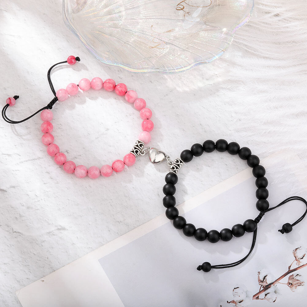 

Magnet Couple Bracelets For Woman Men Romantic Heart Matching Lovers Natural Beads Bracelet Valentine Gift Jewelry