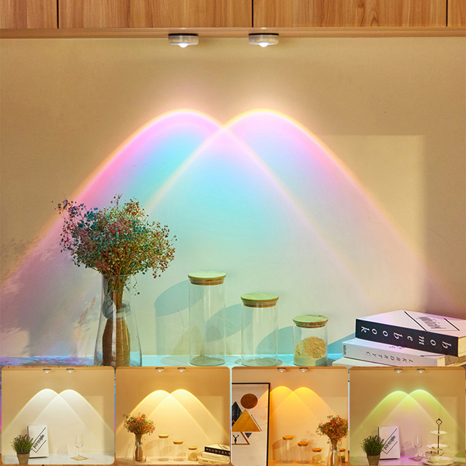 1pc battery powered touch led cabinet light stick on wall sunset lamp for kitchen bedroom closet cupboard night light decoration details 1