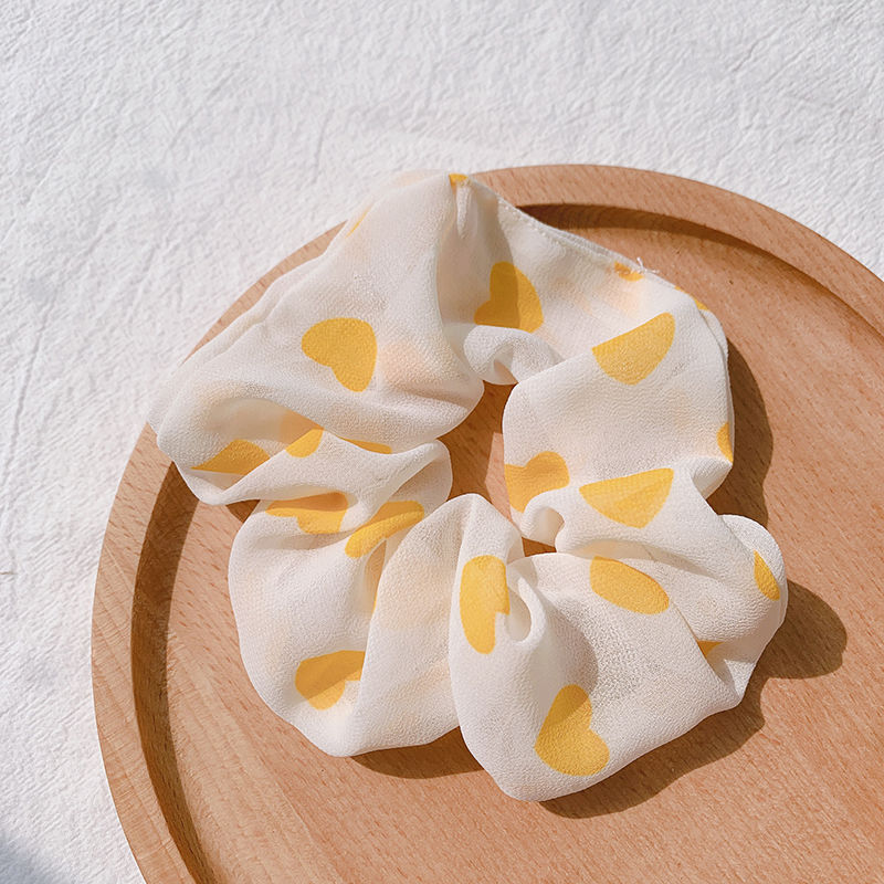 Heart Print Scrunchie Chiffon Hair Tie Elastic Headwear