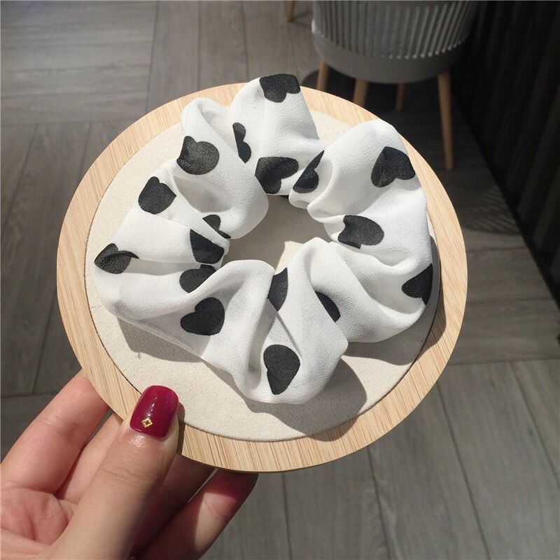 Heart Print Scrunchie Chiffon Hair Tie Elastic Headwear