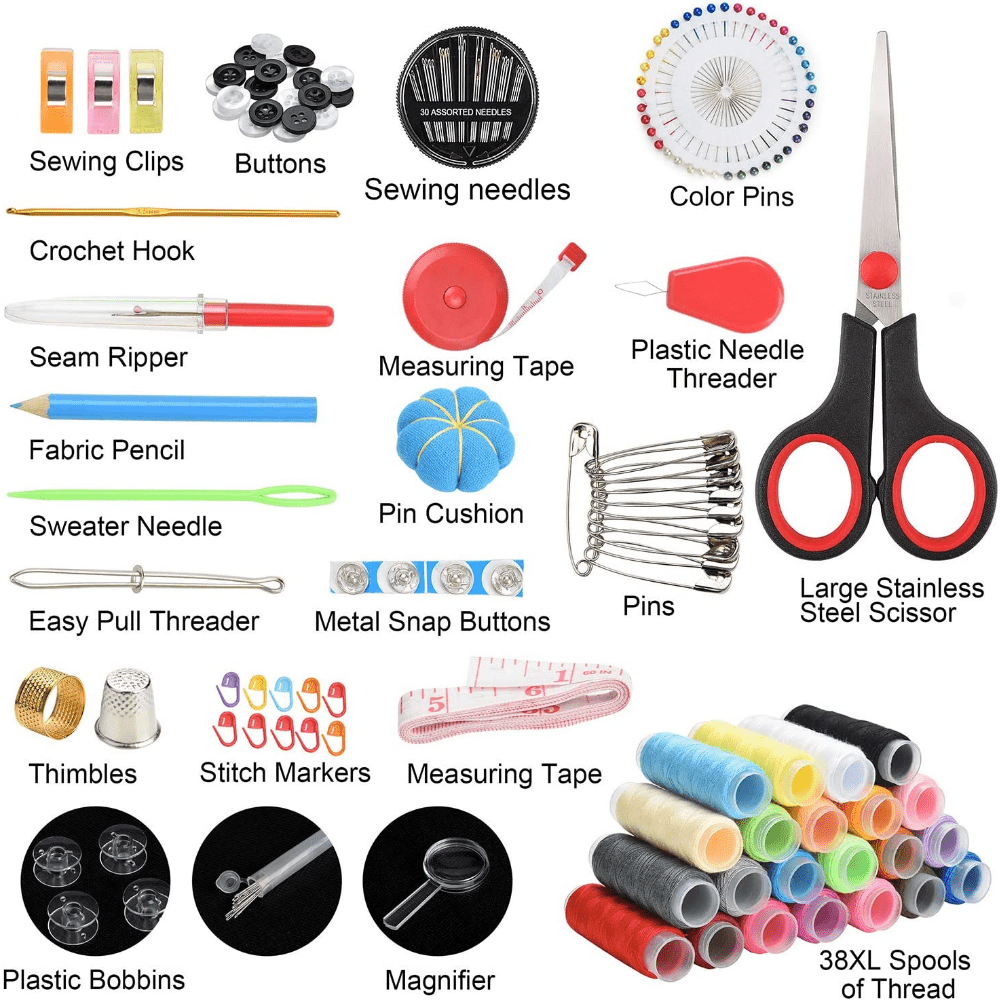 Keedil Sewing Kit w/ Scissors, Chalk, Pins, Measuring Tape & more