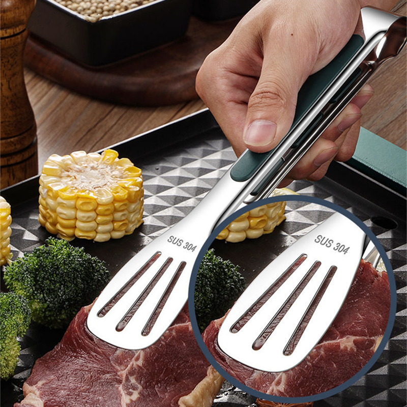 Stainless Steel Handle Kitchen Tongs Bread Meat Salad Clamp Clip Frying  Spatula Home Cooking Utensils ​