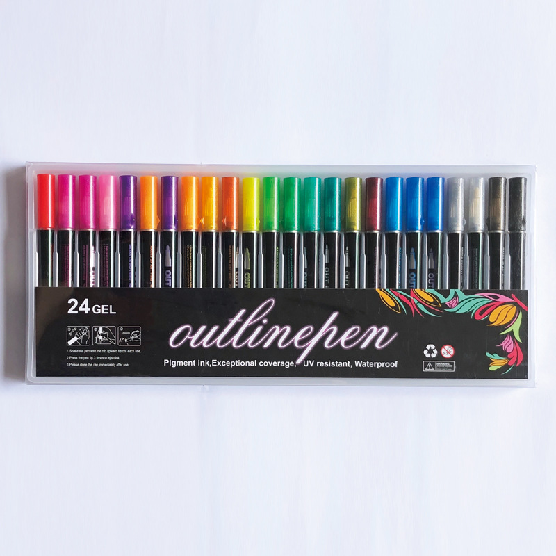 Le Delite Double Line art craft Outline Pens, Markers  Glitter Drawing painting - MARKER HIGHLIGHTER SKETCH PEN