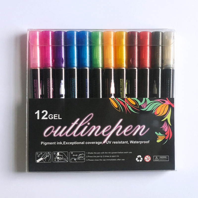 24 Color Double Line Outline Art Pen Marker Pen Highlighter Bullet Diary  Poster