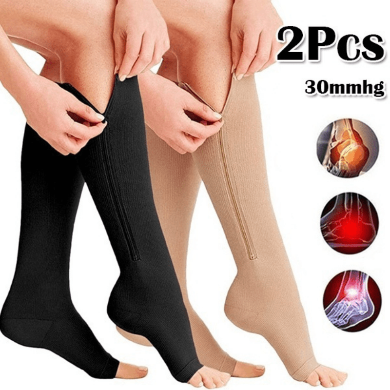 2Pcs/Pair Zipper Compression Socks Calf Open Toe Compression