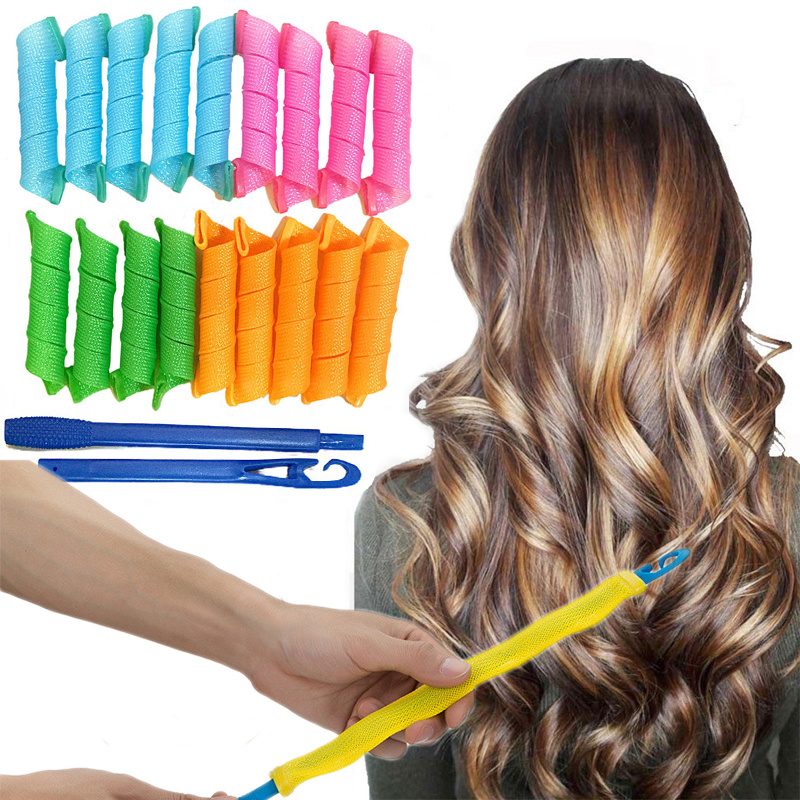 12 Pcs Hair Curlers Spiral Curls No Heat Wave Hair Styling Kit with Hook