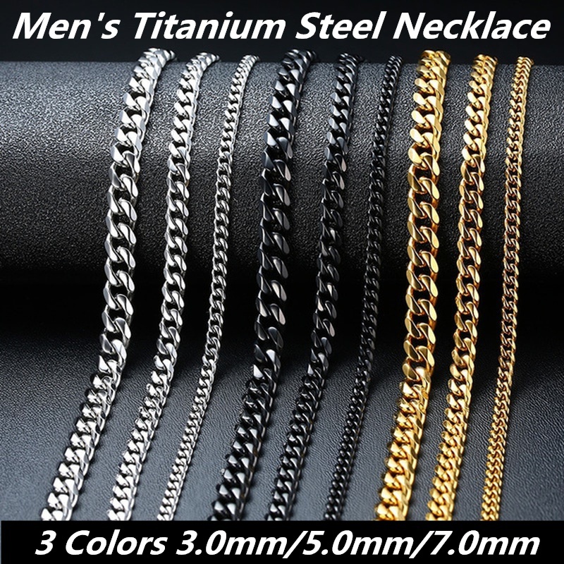 

1pc Men's Stainless Steel Cuban Link Chain Necklace Artificial Jewelry Accessories 3.0mm/5.0mm/7.0mm Length 60cm/23.62''