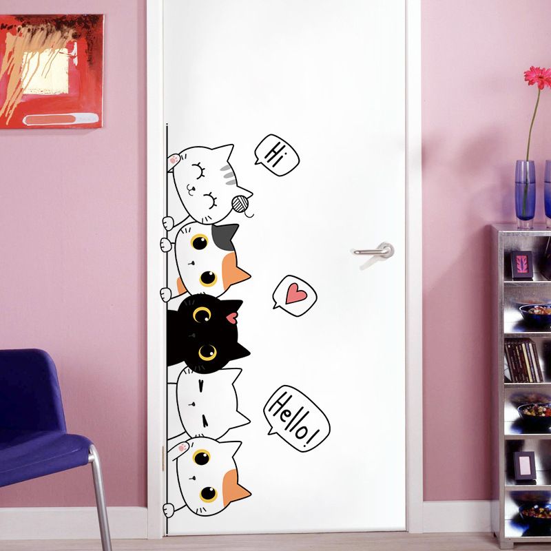 1pc Cartoon Kitten Door Stickers Cute Self Adhesive Sticker Children's Room  Bedroom Door - Home & Kitchen - Temu