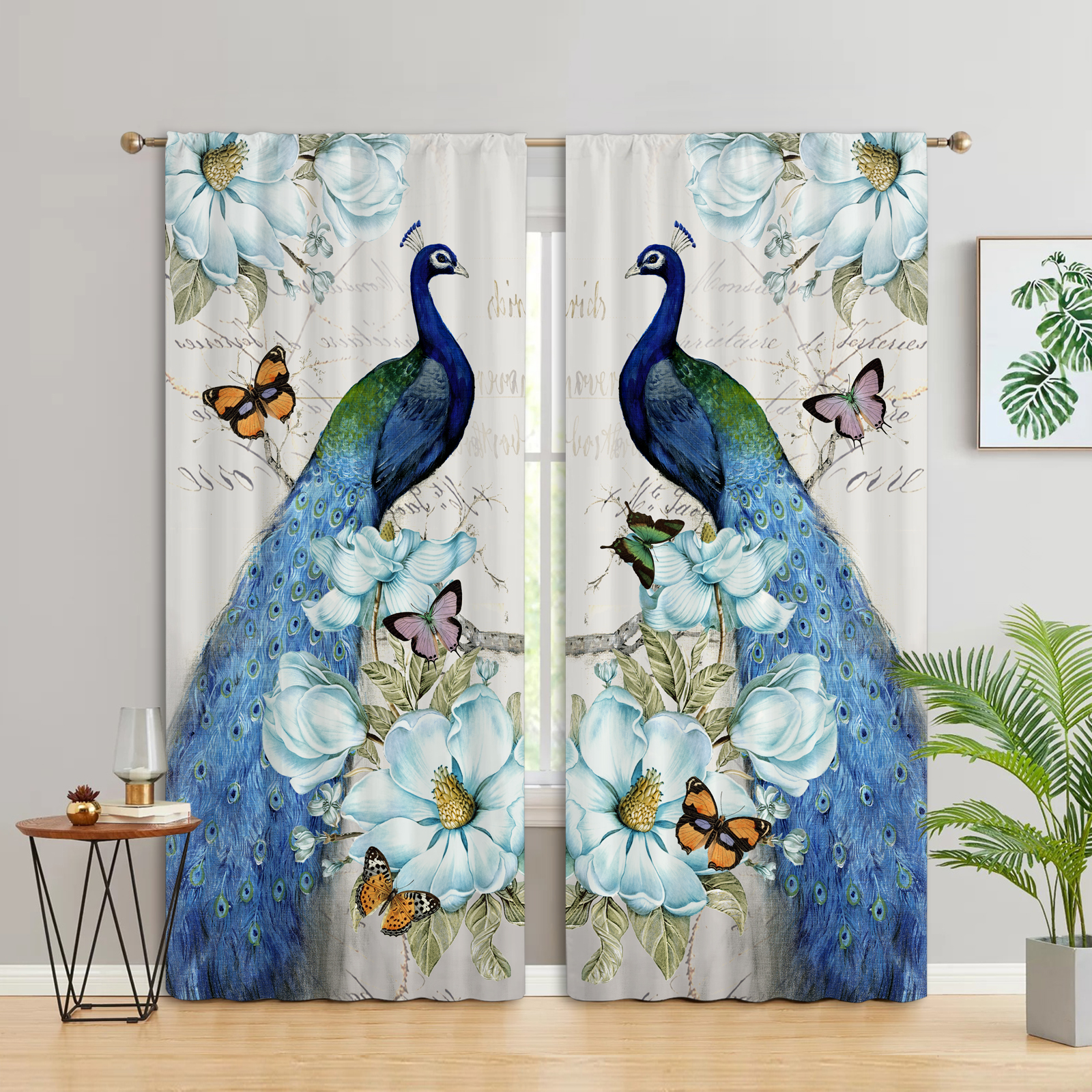 2pcs Vintage Peacock Half Blackout Curtain - Home & Kitchen - Temu