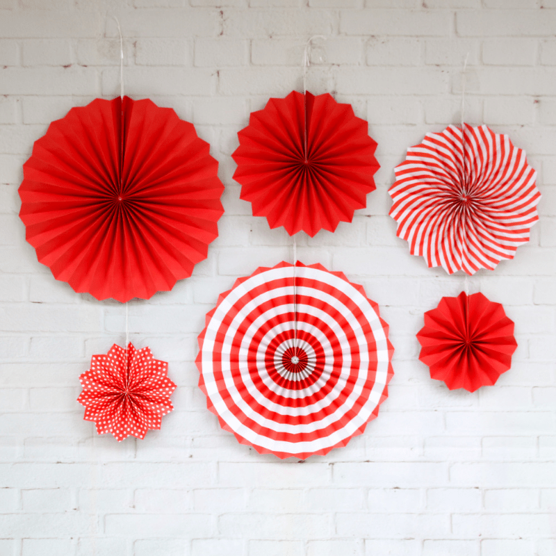 Devra Red Tissue Paper Fan 13in | The Party Darling