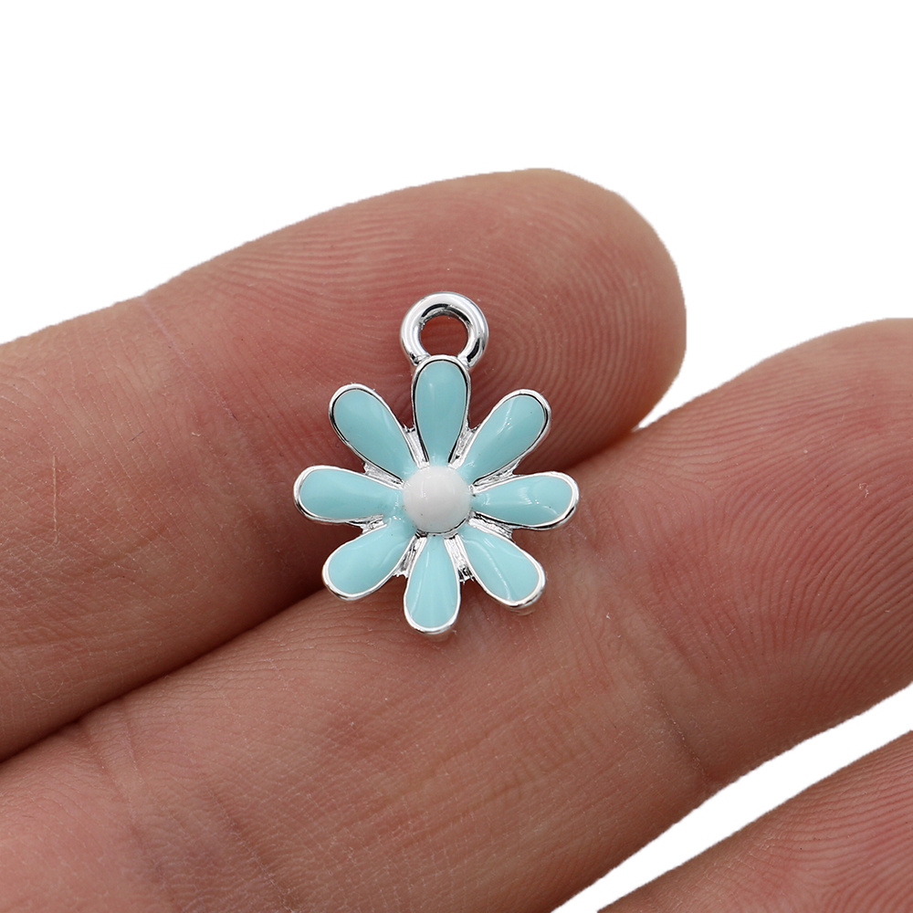 10PCS Enamel Flower Charm Pendant for Jewelry Making DIY Bracelet Earring  Crafts