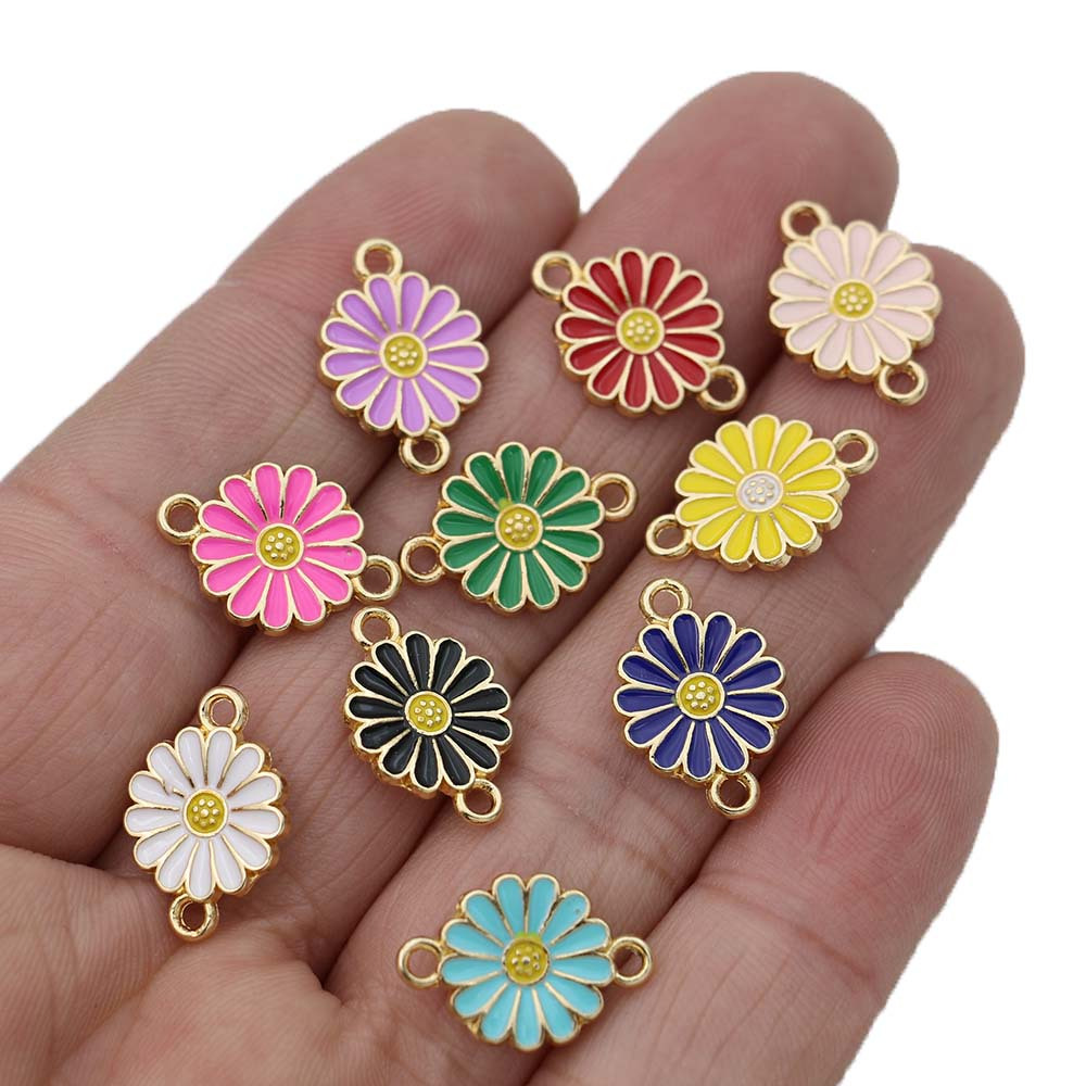Gold Plated Enamel Flower Charms Connector For Jewelry - Temu