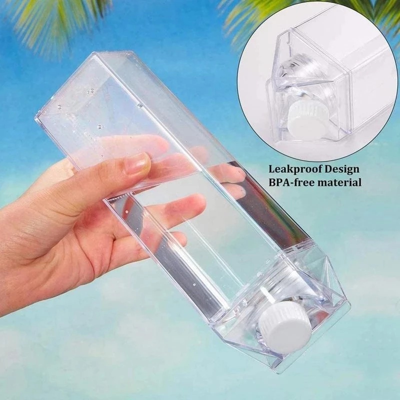 17 oz Milk Carton Water Bottles Plastic Clear Portable Reusable Box Shaped  Container Juice Tea Jug for Travelling Sports Camping Outdoor Activities (2