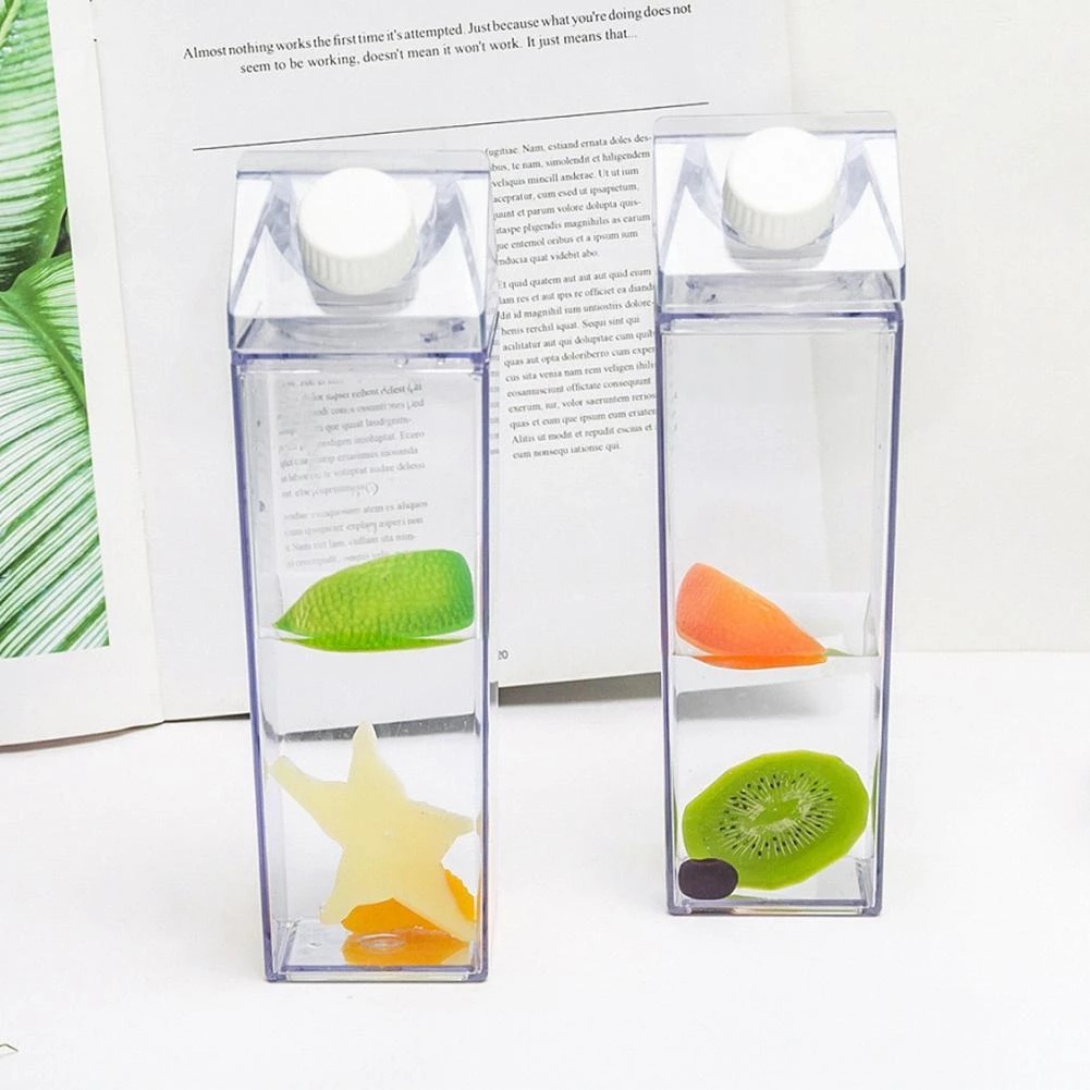 Square Milk Cups Creative Transparent Plastic Water Bottle - Temu