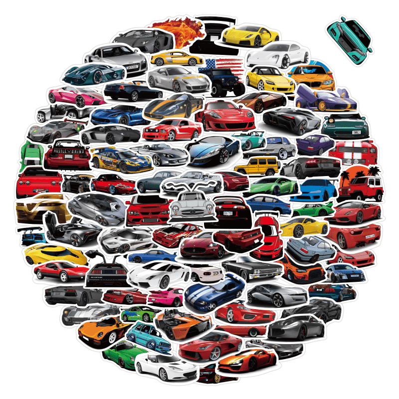 100Pcs Sports Cars Graffiti Stickers Waterproof Stickers Decals For Car Motorcycle Laptop Luggage Water Bottle Skateboard Decor Accessories