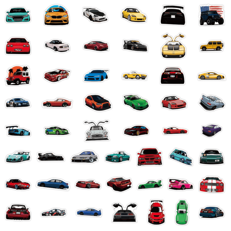 100pcs Cute Cartoon Sports Cars Graffiti Stickers Waterproof - Temu