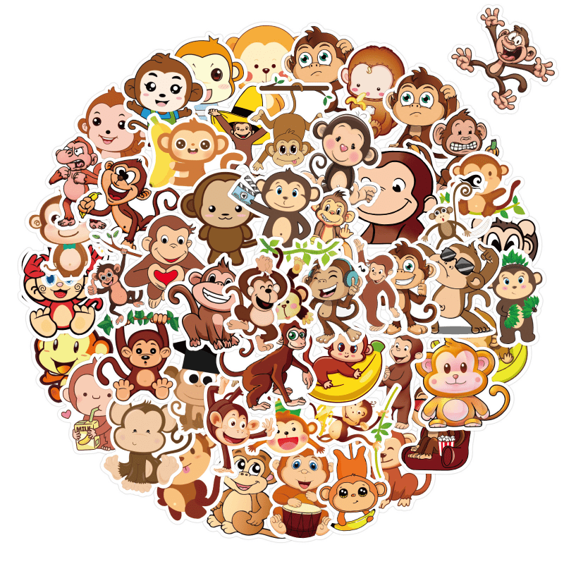 50pcs New Animal Cartoon Monkey Cute Doodle Waterproof Stickers Toys ...