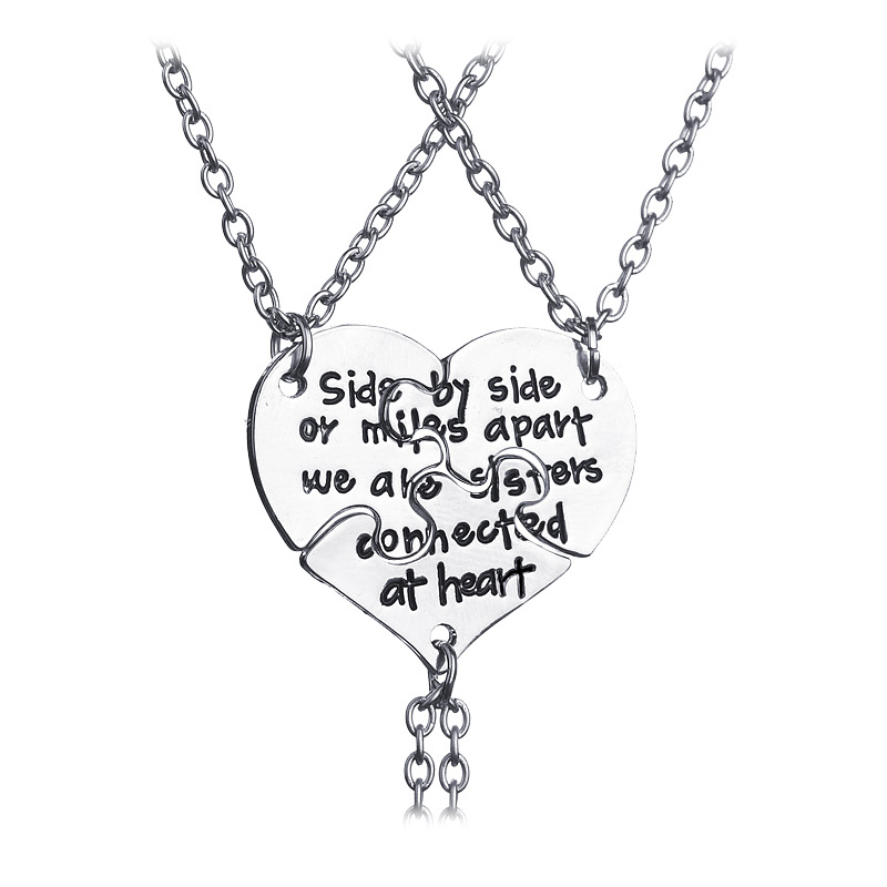 Splice Design Love & Letter Engraved Collarbone Chain Broken-heart Letter Pendant  Necklace