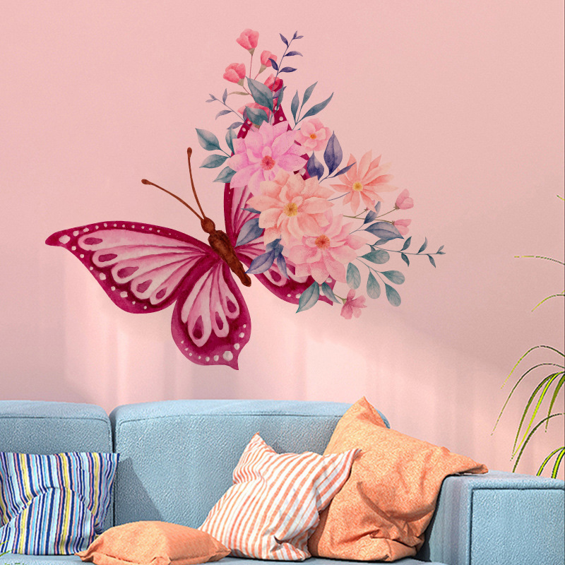 Pegatinas decorativas para pared, 30x60cm, plantas, flores, mariposas en  maceta, fondo, sala de estar, dormitorio, restaurante - AliExpress