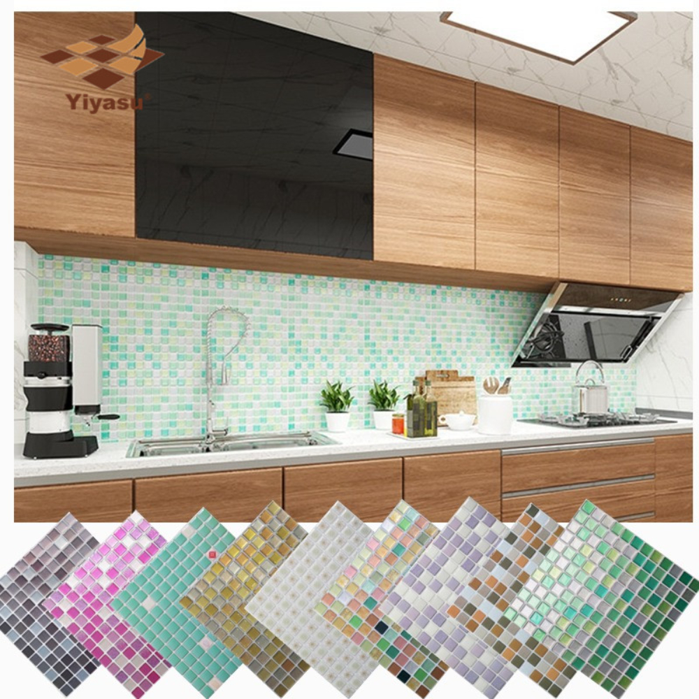 

1pc Mosaic 3d Tile Sticker, Removable Wallpaper, 3d Colorful Self Adhesive Wall Tiles, Bathroom Floor Sticker