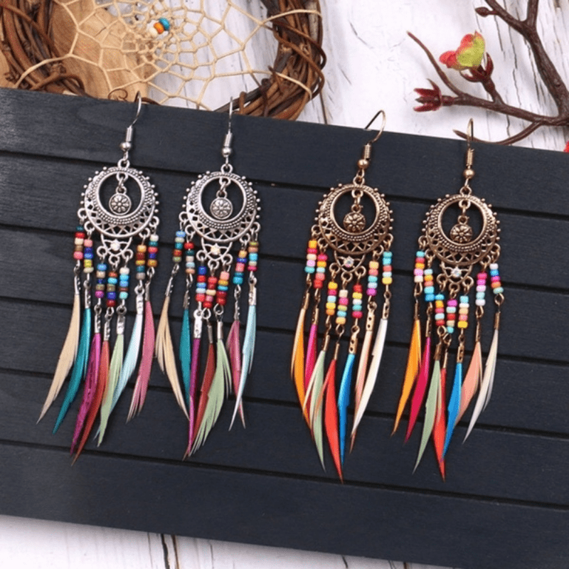 Boho Colorful Long Beads Tassel Dangle Drop Earrings For Women Female ...