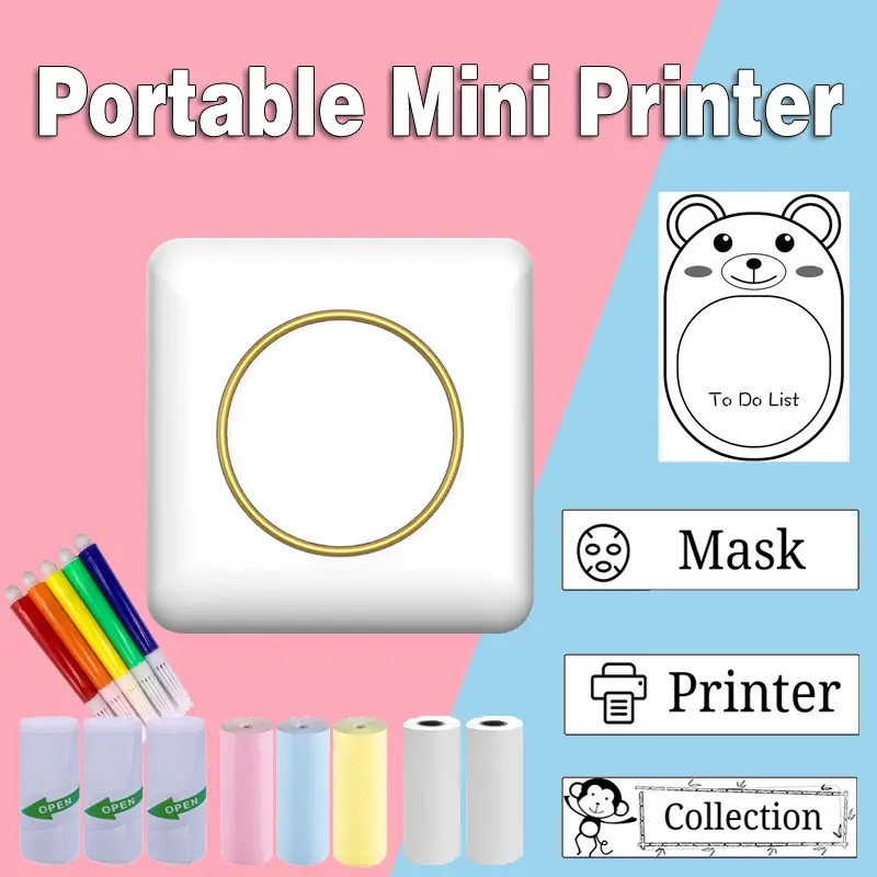 mini portable thermal printer paper photo pocket printer 57 mm printing wireless bt printer for android ios label printer details 1