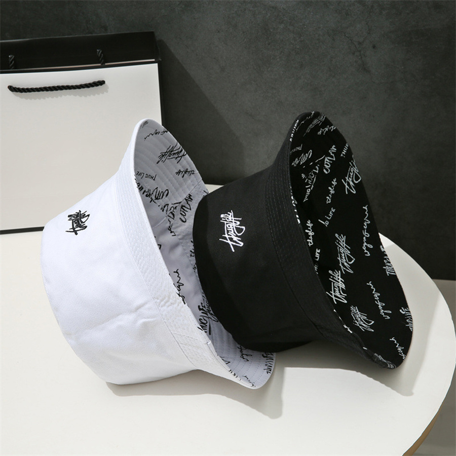 Letter Printed Reversible Bucket Hats For Men Fashion Hip Hop