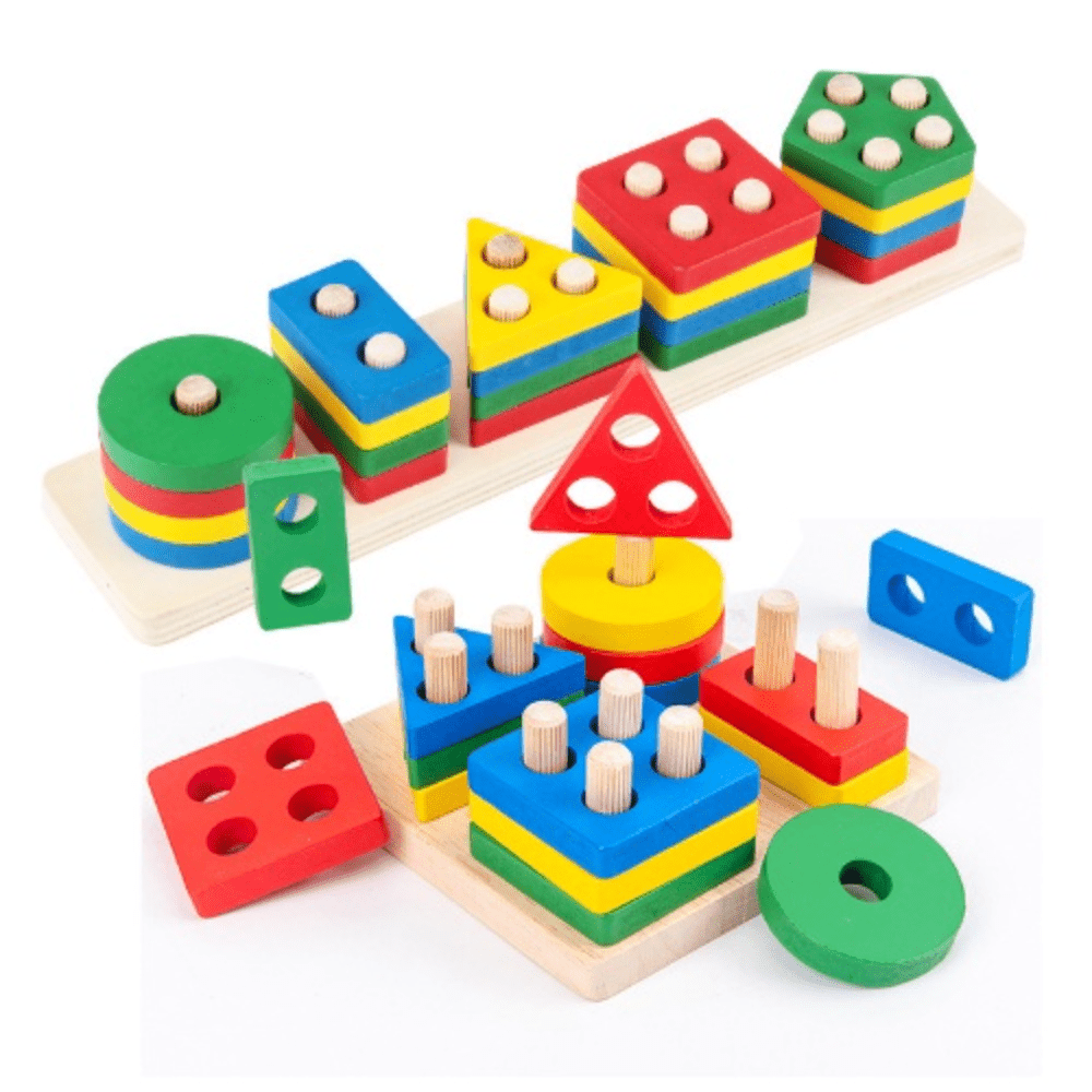 Wooden Block Toy Baby Wooden Geometric Shapes Sorting Math Toys Set 