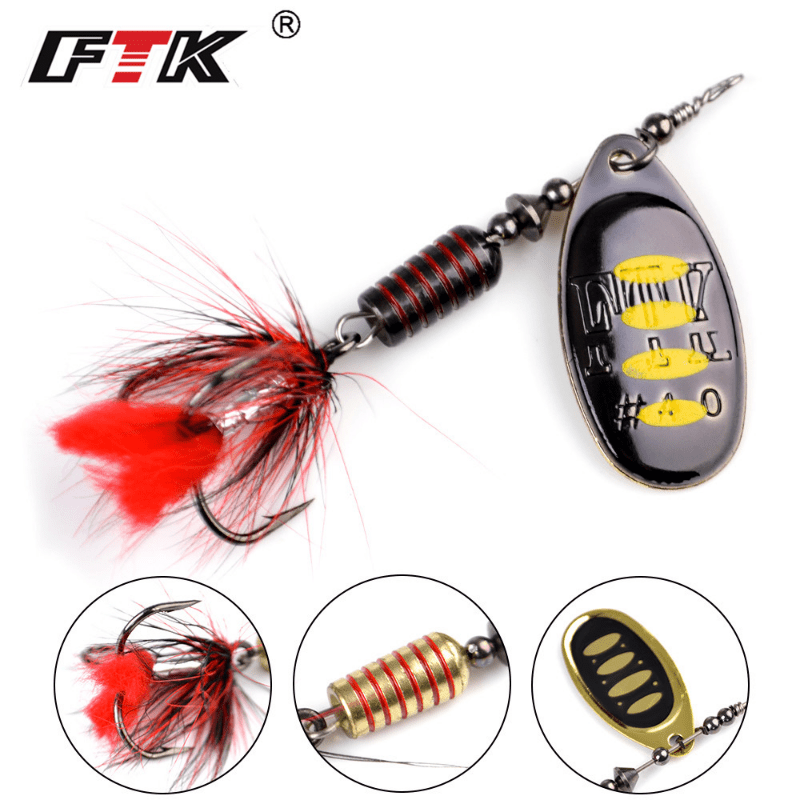 Fishing Spoon Lures Feather Spinner Bait Metal Spoon Lure Artificial Hard  Bait with Treble Hook for Bass Fishing