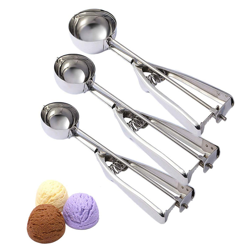 Stainless Steel Ice Cream Scoop With Trigger Release Large/Medium/Small  Cookie Scooper Metal Icecream Scoop Ice Cream Tools - AliExpress