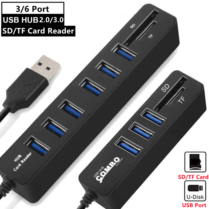 USB SD Card Reader, atolla USB Hub with SD/Micro SD Card Reader, USB  Splitter with 3 USB Ports, 2 Card Slots and Individual LED Power Switches