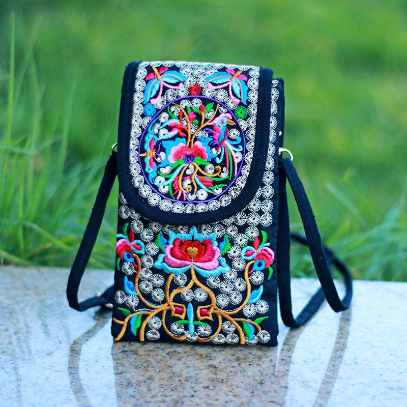 Retro Mini Crossbody Bag, Dragonfly Patch Embroidery Cell Phone