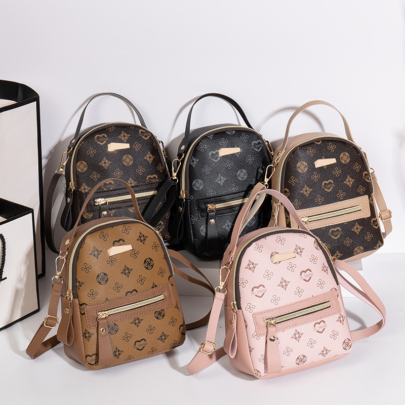 Bags, Pink Fake Leather Mini Backpack With Gold Zippers And Details