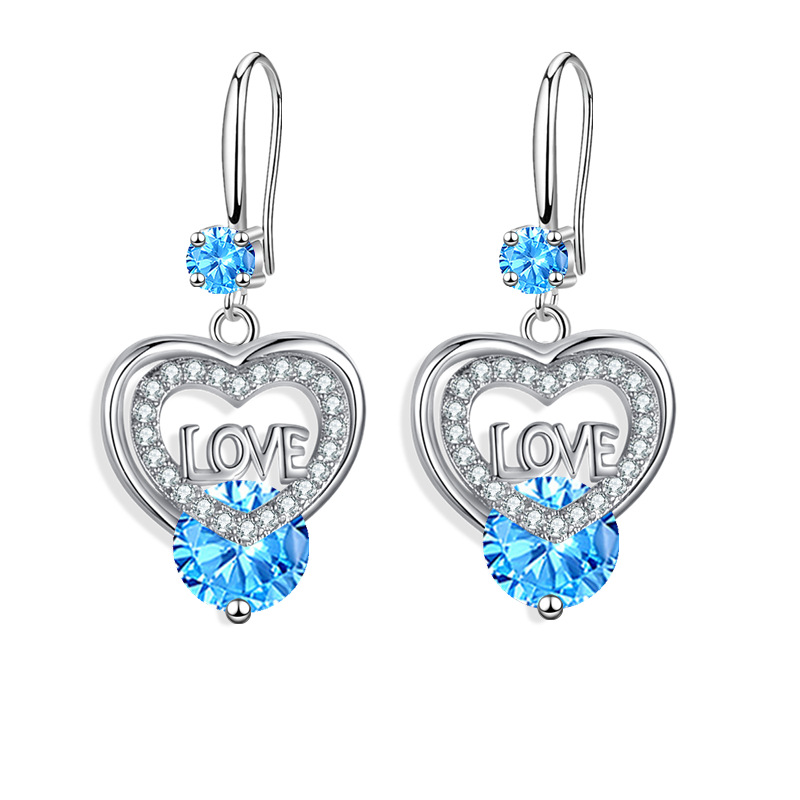 TEMU 1 Paire de Boucles d'Oreilles à Crochet Pendantes de Cœur avec , Aqua, Rouge, Rose, Violette, Boucles d'Oreilles Lettre , Bijoux de Cœur