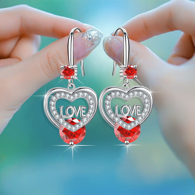 TEMU 1 Pair Love Heart Drop Dangle Hook Earrings White Pink Purple Stone Love Letter Earrings Heart Shaped Jewelry