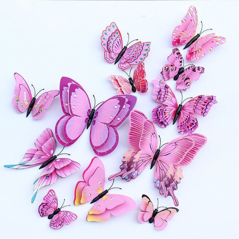 12pcs 3D Butterfly Stickers Decorative Wall Stickers Refrigerator
