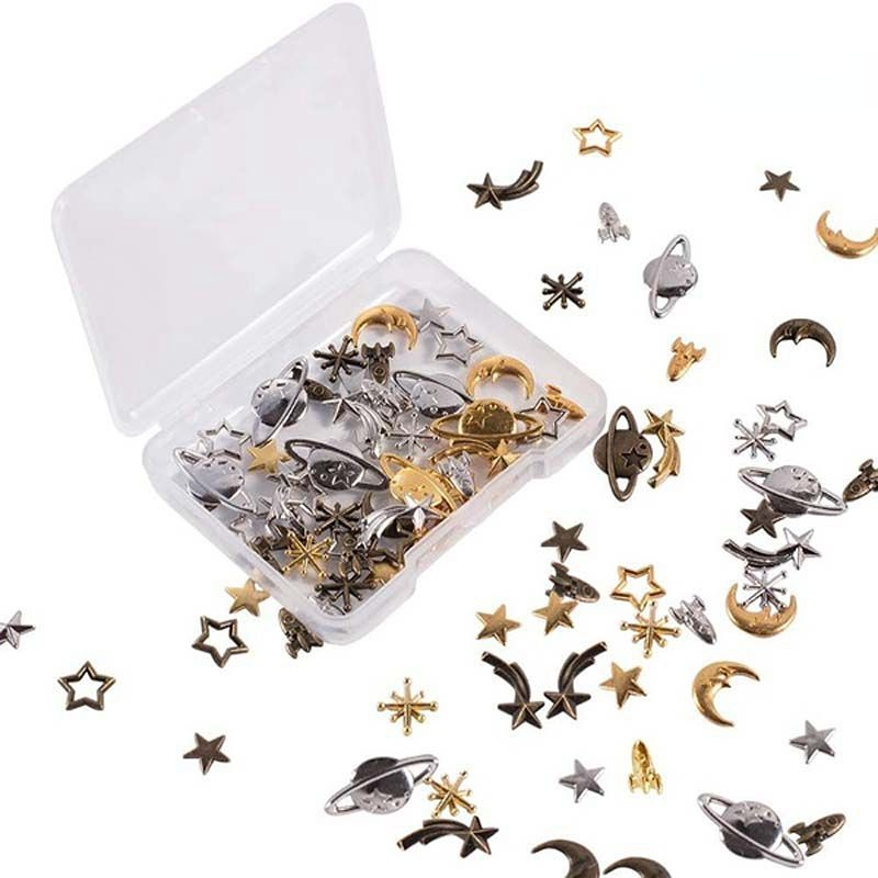 

42pcs/set Cosmos Themed 3-color Alloy Epoxy Supplies Star Moon Spaceship Filling Accessories For Resin Fillers Ramadan Jewelry Making