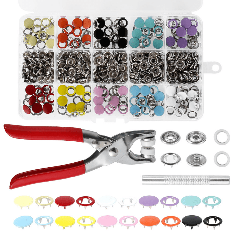 LHFFZJ DIY 200 Sets Metal Snaps Buttons with Fastener Pliers Press Tool  Kit,Snaps for Sewing,Snap Pliers for Metal Snaps,Snap Button Kit(10
