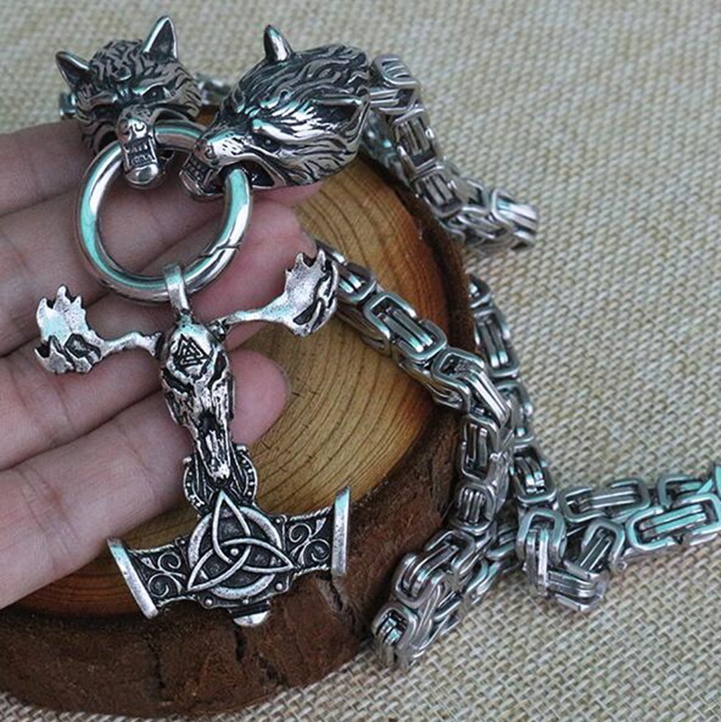 Vintage Viking Celtic Knot Tomahawk Wolf Head Pendant Mens Byzantine ...