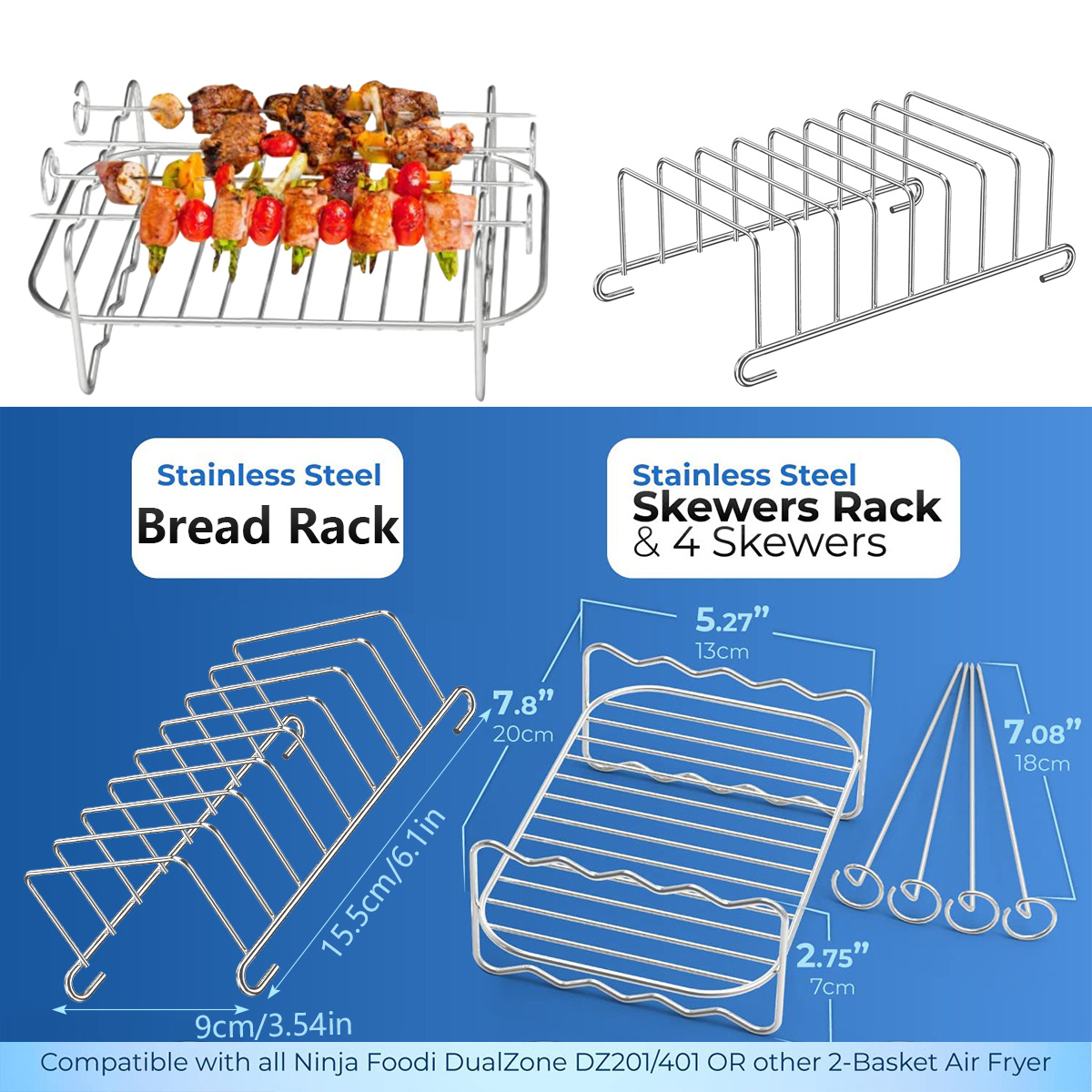 Air Fryer Rack For Dual Airfryers, Double Baskets Air Fryers Dehydrator  Racks For Ninja Foodi Dz201